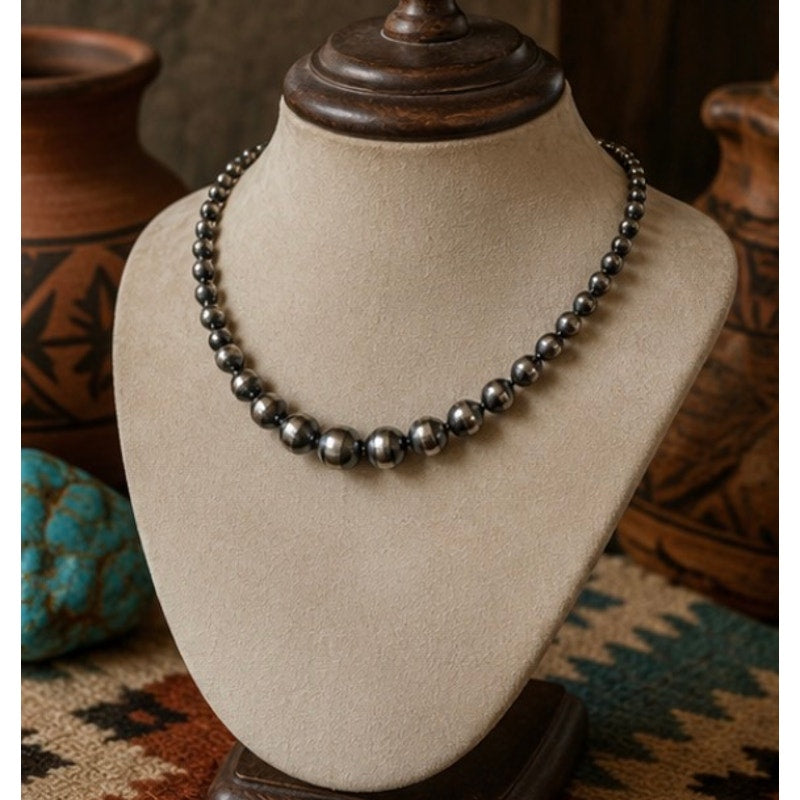 Sterling Silver Graduated Pearl Bead Necklace and Earrings/ Western Style