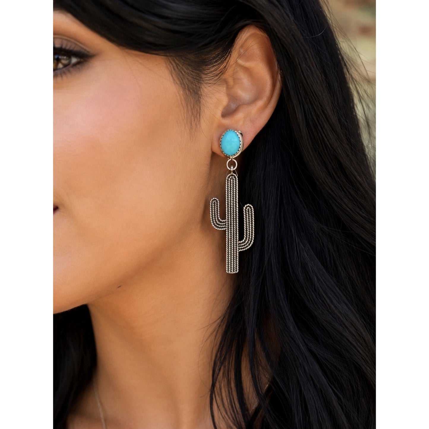 Kingman Turquoise Sterling Silver Dangle post Earrings Navajo Style Drop 925