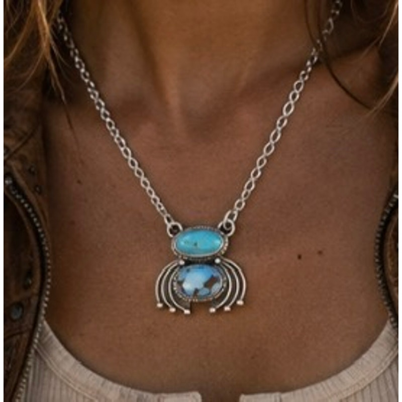 Native inspired Turquoise Necklace Sterling Silver