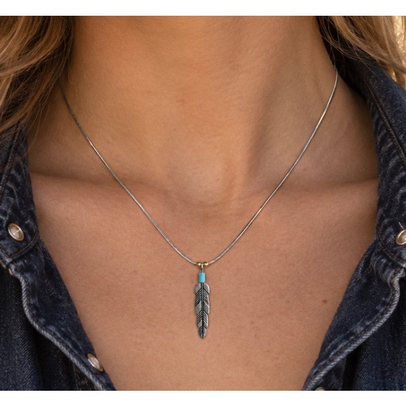 Turquoise Arrow Pendant on Liquid Silver Necklace | 16" Sterling Silver Southwestern