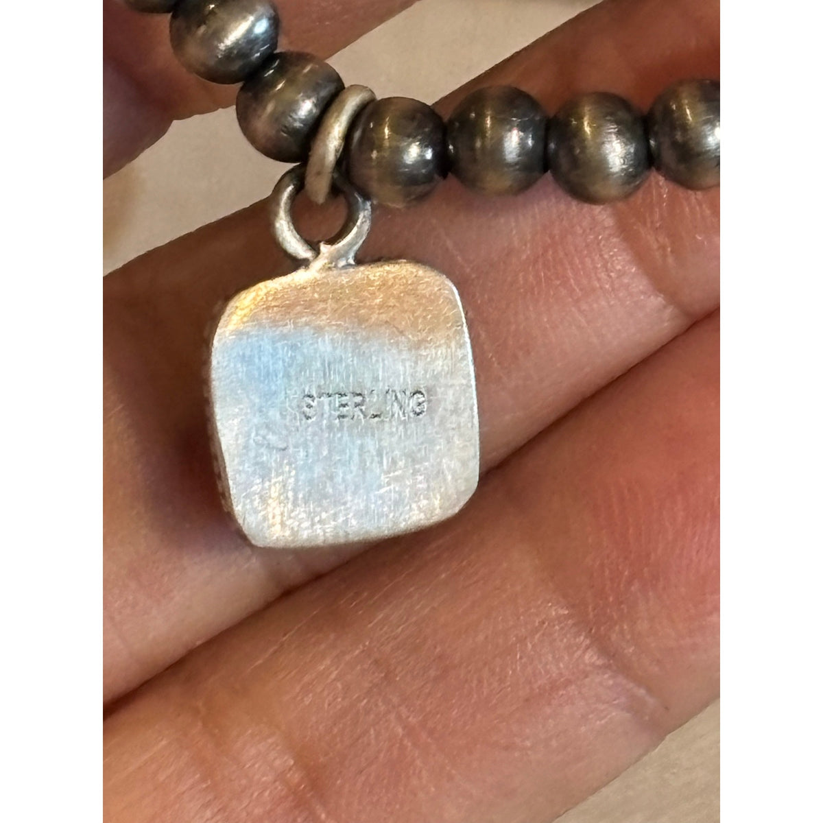 5mm Sterling Silver Pearl Bead Bracelet with White Horse Turquoise Charm – Adjustable 7–8"
