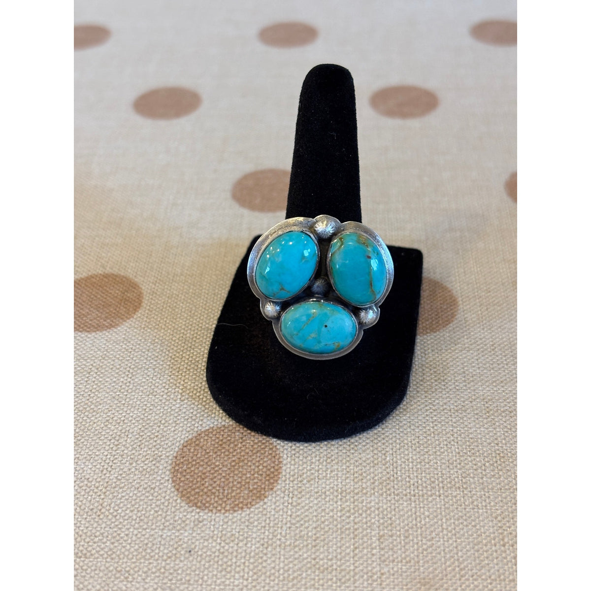 Number 8 Turquoise 3 Stone Sterling Silver Ring | Adjustable Size