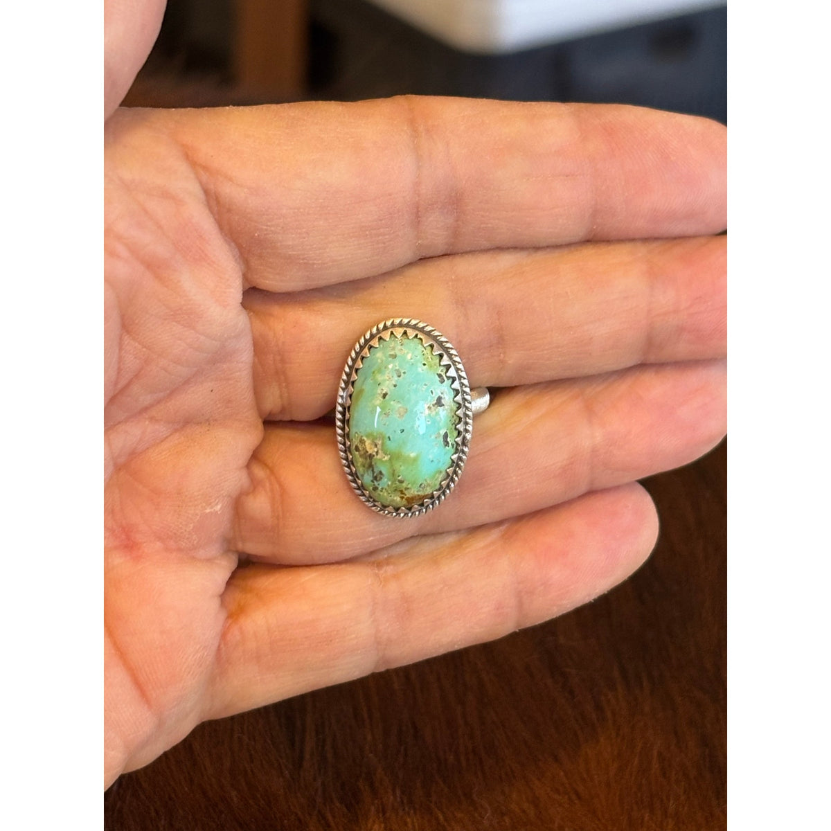 Royston Turquoise Oblong Ring – Adjustable Sterling Silver Southwestern Western Jewelry