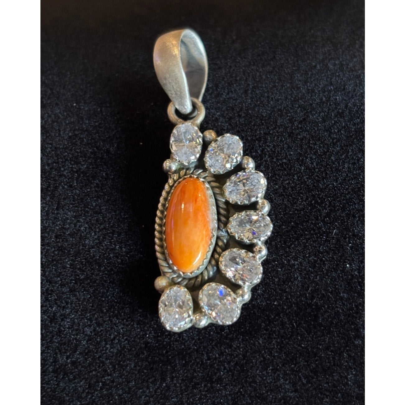 16" Larimar Heishi Necklace with Orange Spiny CZ SS Pendant