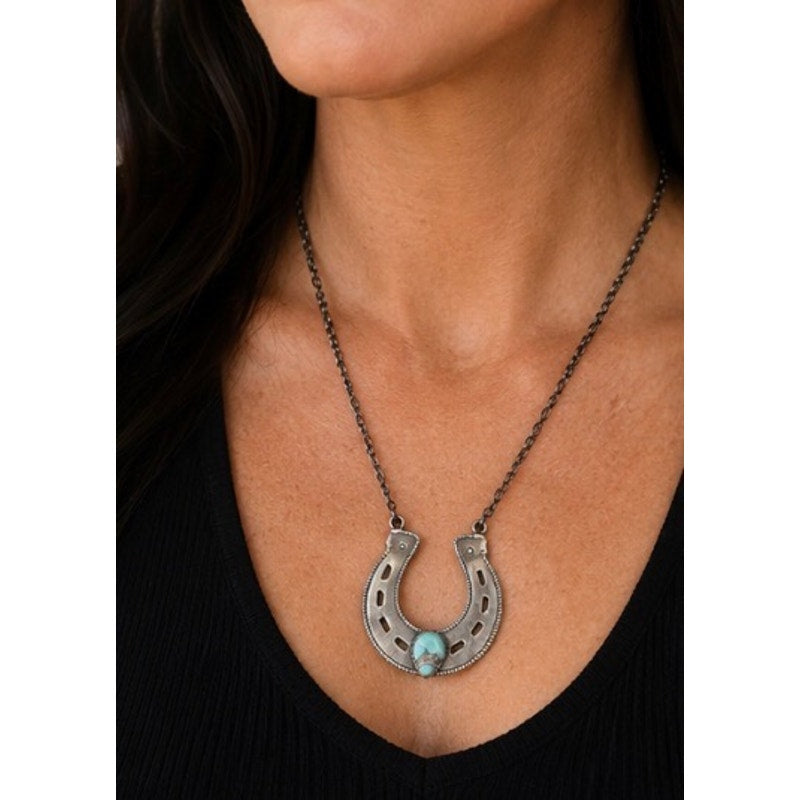 Large Horseshoe Necklace w a beautiful Paloma Stone Adjustable