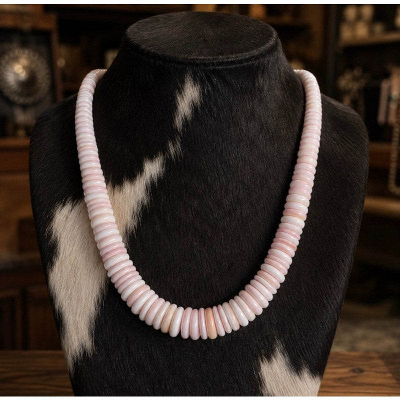 Pink Conch Shell Graduated Disc Bead Necklace | Western Statement Necklace 16"