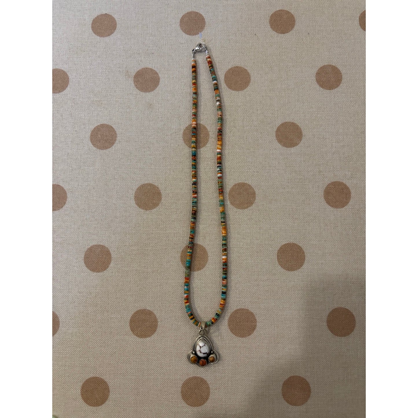 16" 3mm Spiny Oyster Necklace with Wild Horse Jasper Pendant