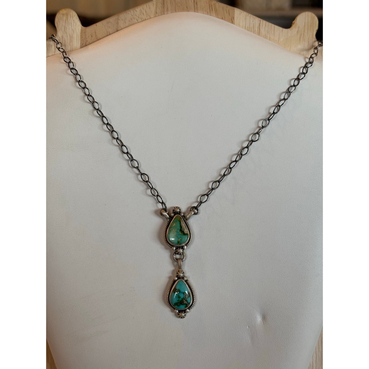 20" Sonoran Mountain Turquoise Drop Sterling Silver Necklace