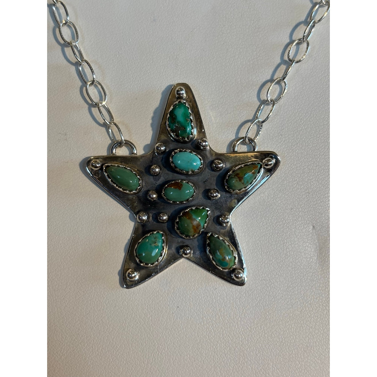Kingman Turquoise Star Statement Necklace – Sterling Silver, 19" Paperclip Chain