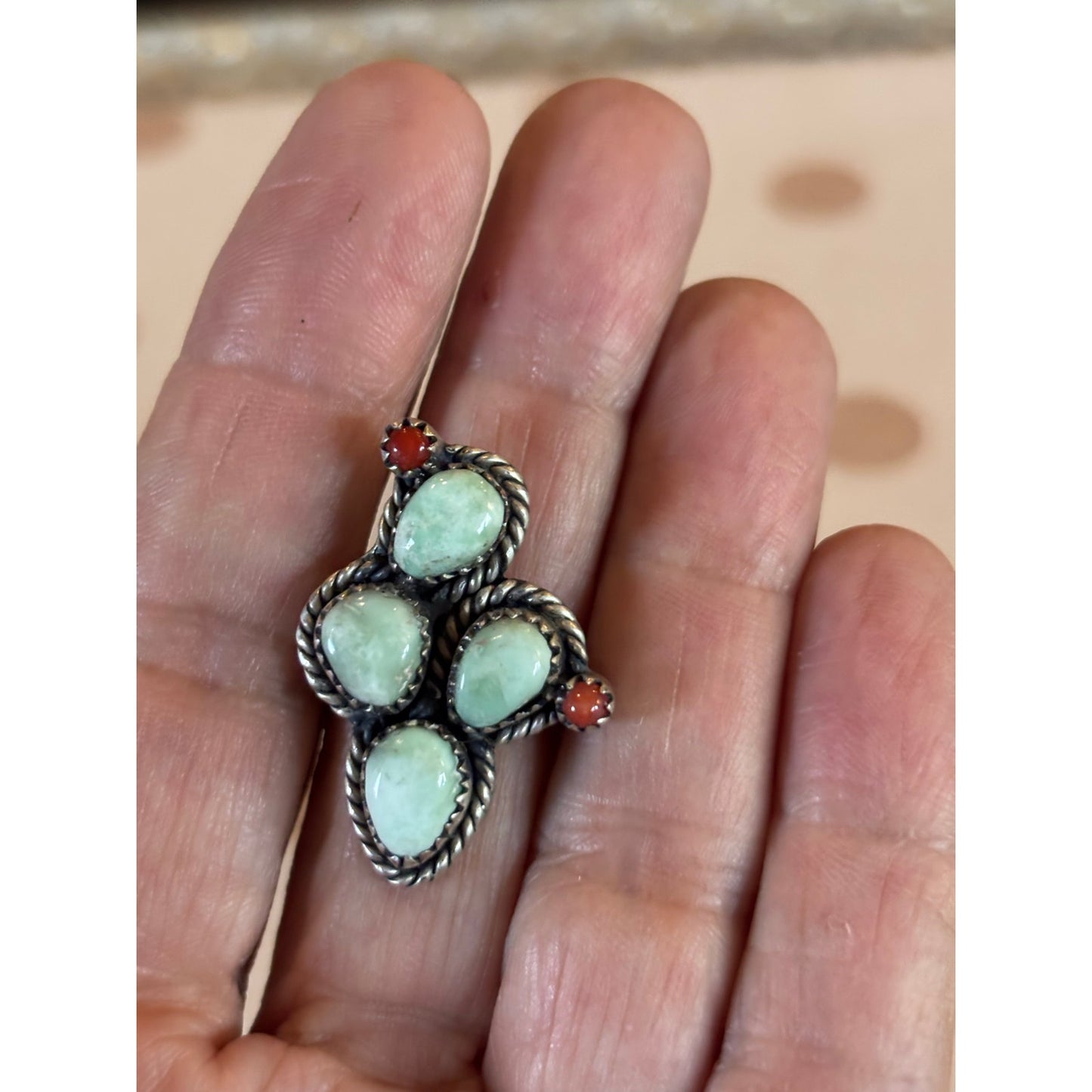Paloma Turquoise Cactus Ring in Sterling Silver Adjustable