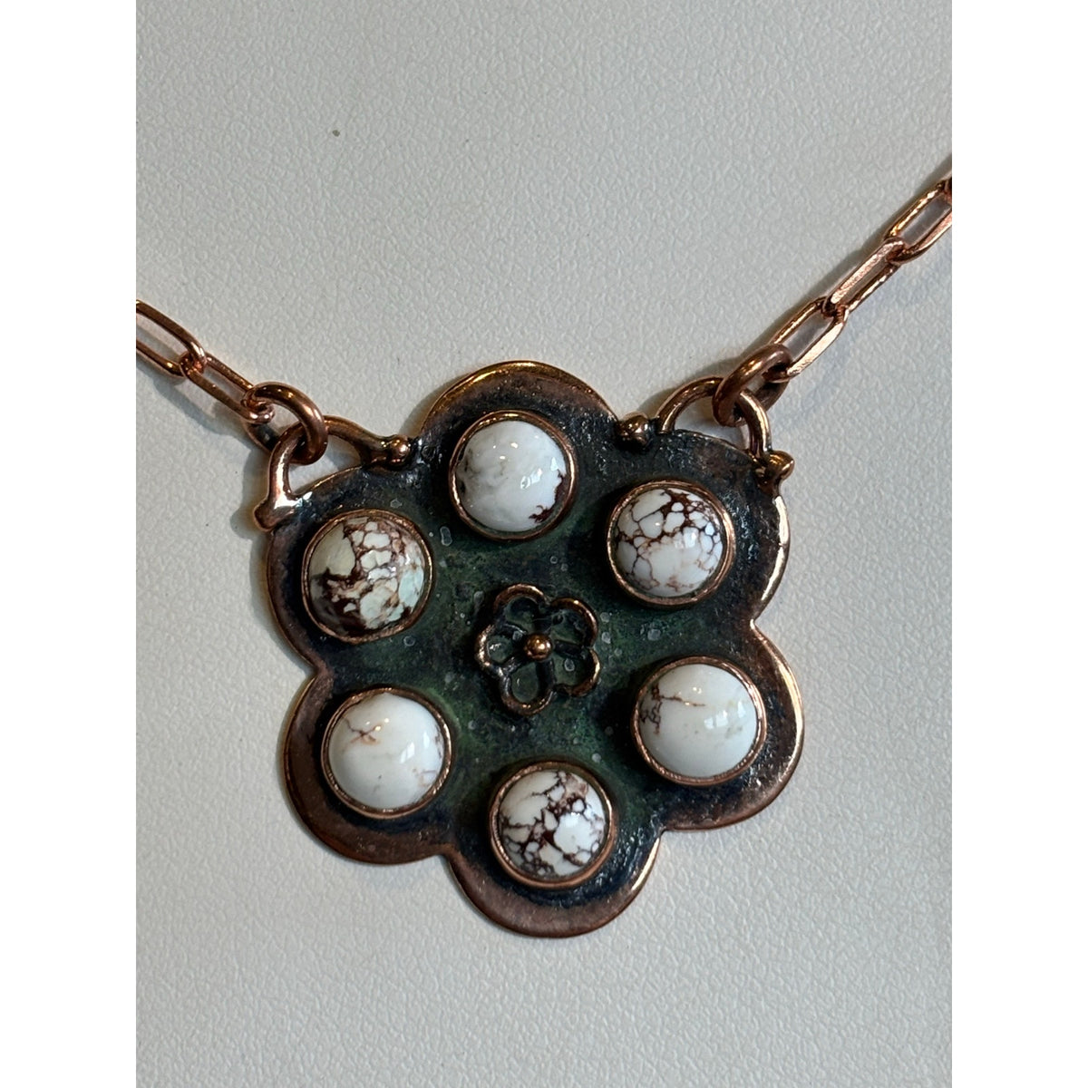 Wild Horse Stone Floral Cluster Pendant Necklace | Adjustable 22" Copper Southwestern