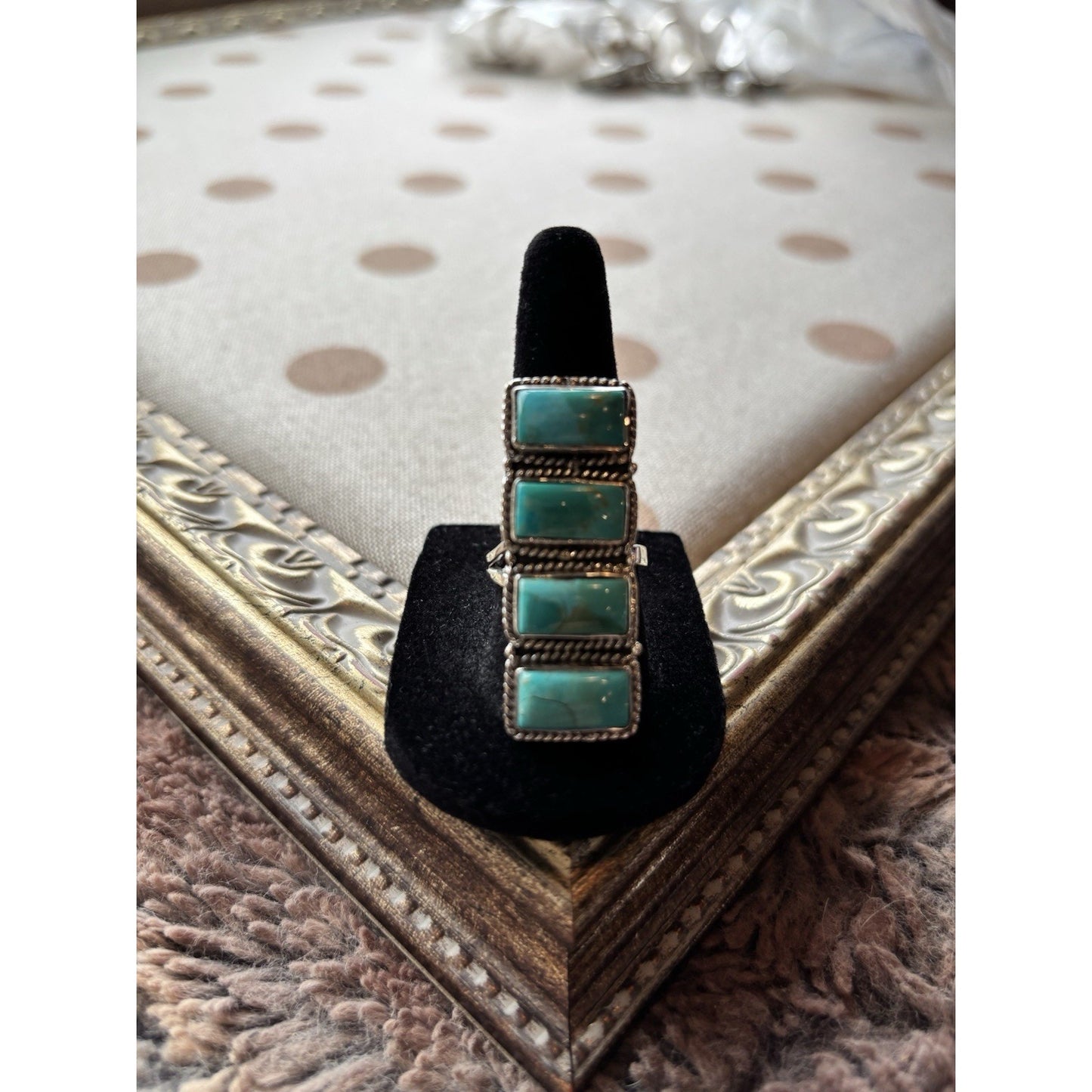 Huge Bar Turquoise Ring Sterling Silver 925