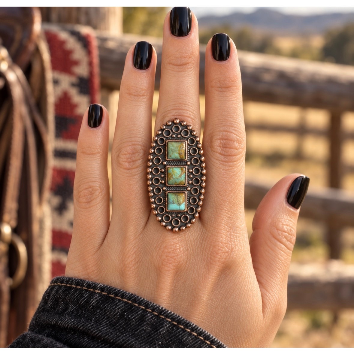 Sonoran Mountain Turquoise Ring | Adjustable Copper Setting Size 8–11