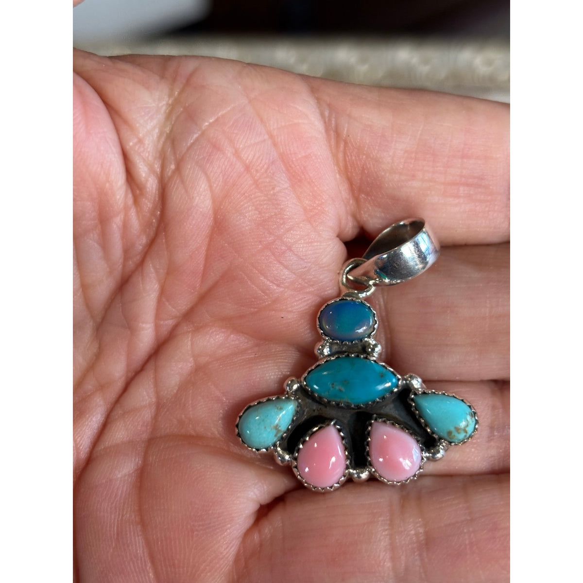 Kingman Turquoise, Pink Conch & Opal Heishi Necklace – 18"