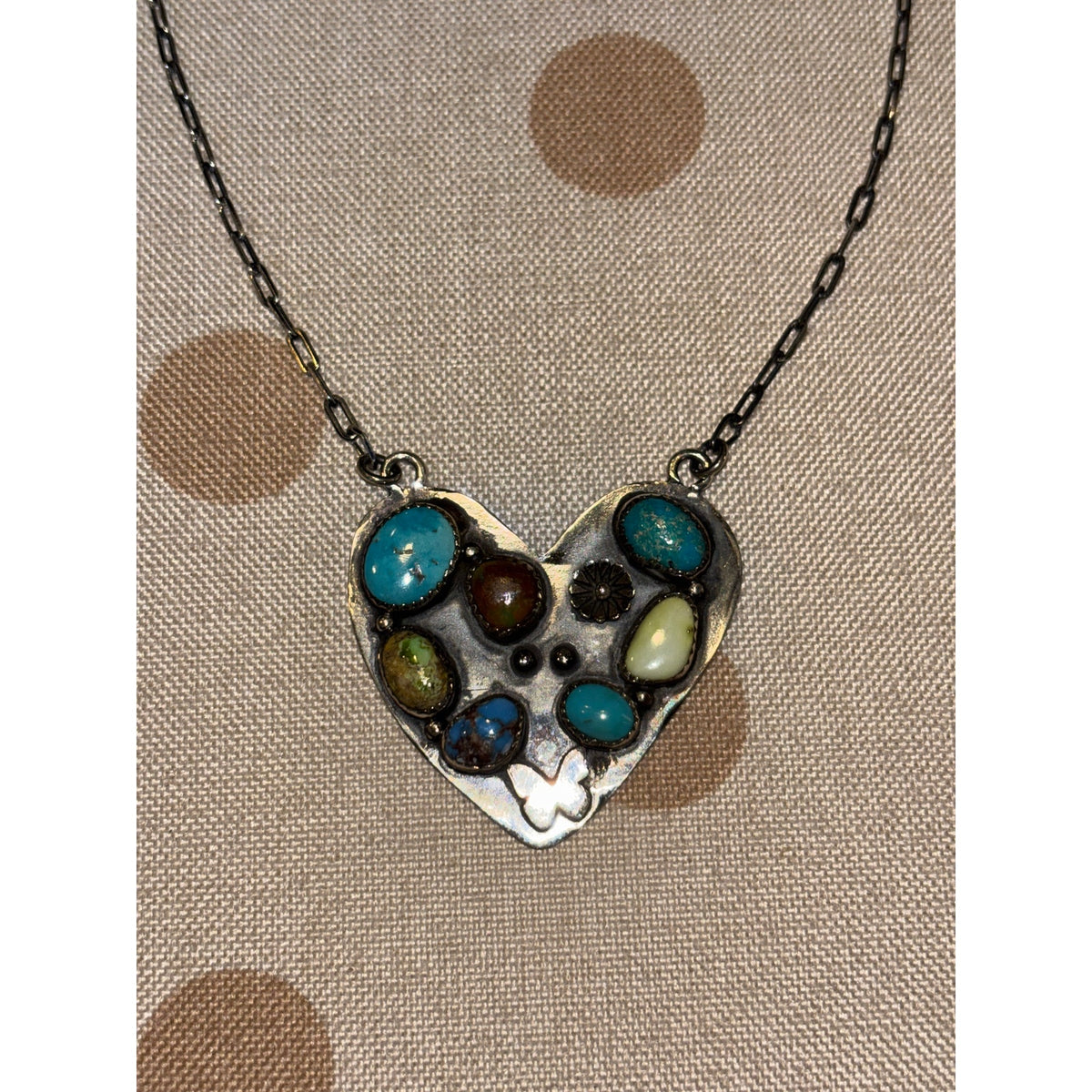 One of a Kind Multi-Turquoise Heart Necklace Sterling Silver 20"