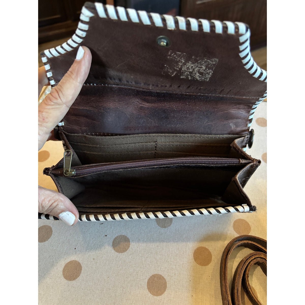 Leather Tooled Cowhide Leather Cross Body Wallet/ Purse.