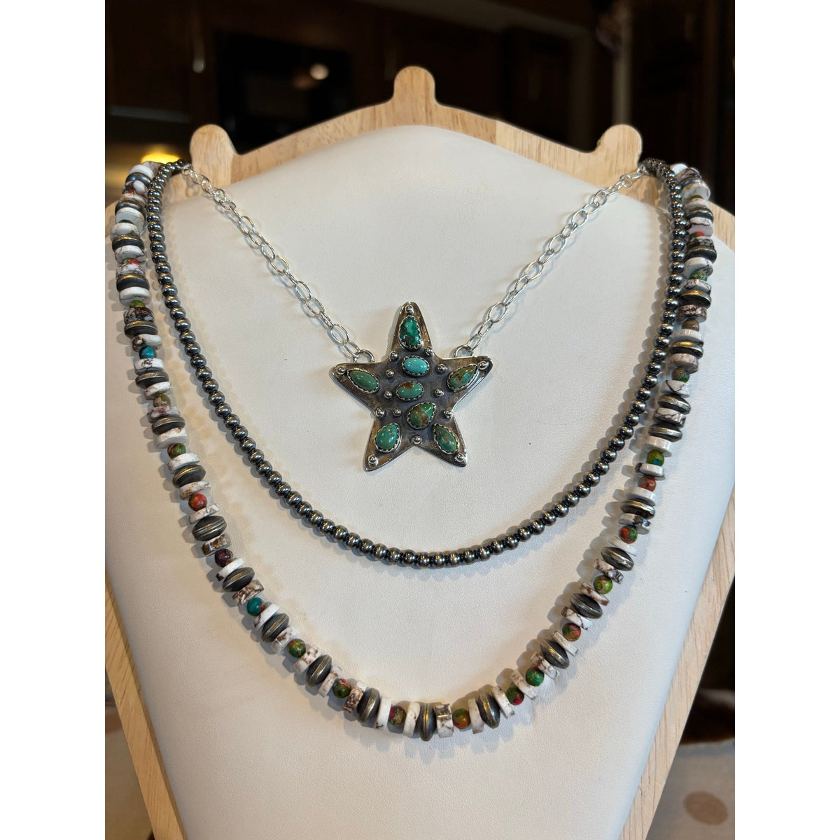 Wild Horse & Jasper Silver-Plated Southwestern Stacking Beaded Necklace