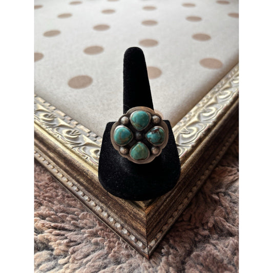 Number 8 Turquoise Cluster Statement Sterling Silver Adjustable Ring