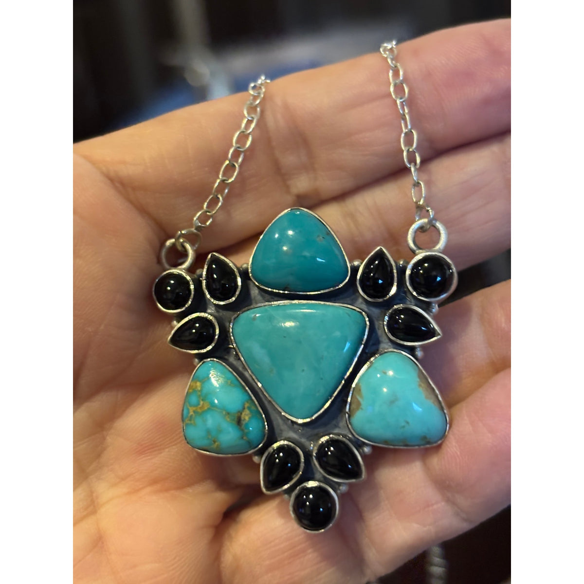 Kingman Turquoise Black Onyx Necklace 925 necklace 21"