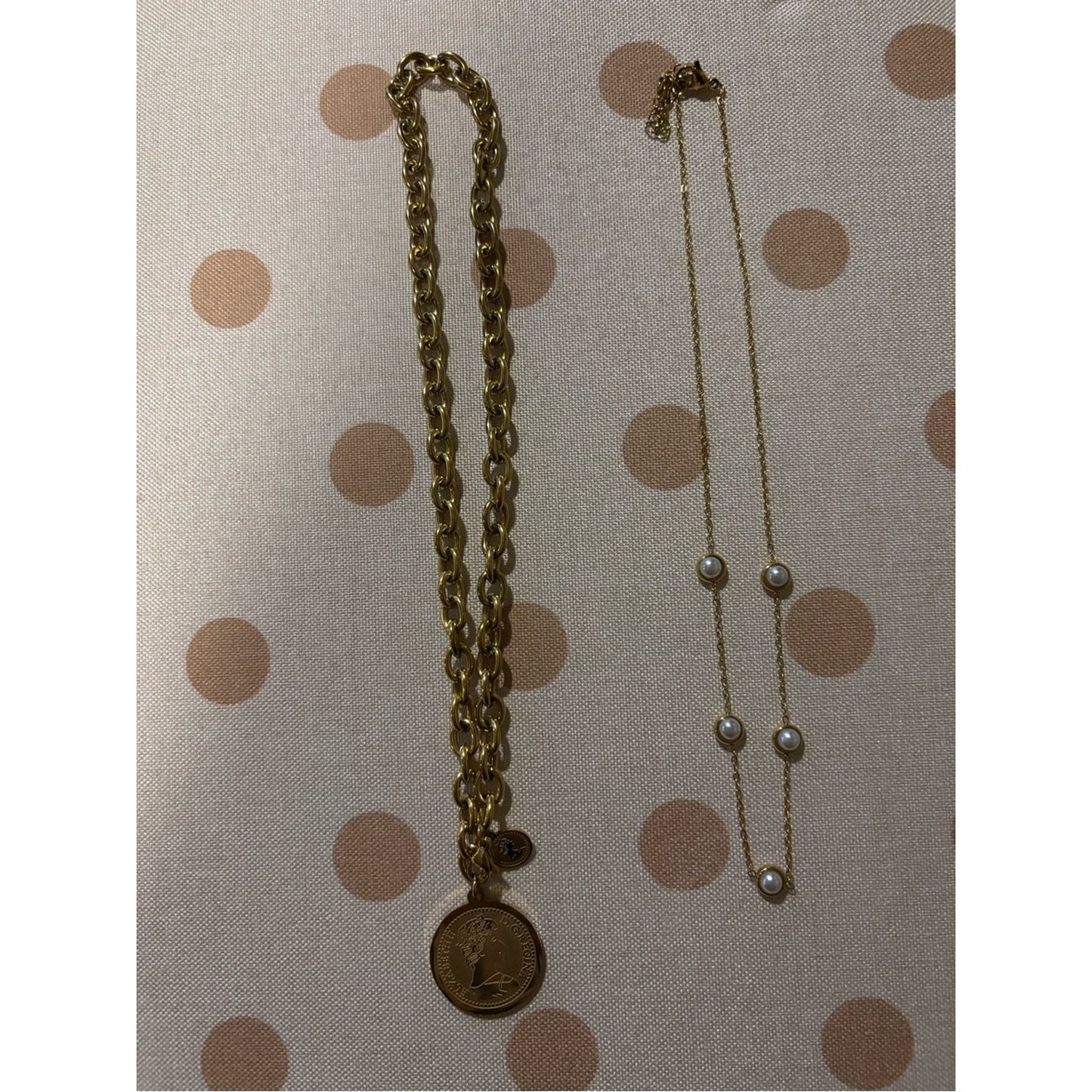Gold-Tone Layered Chain Necklace with Pearl Accents