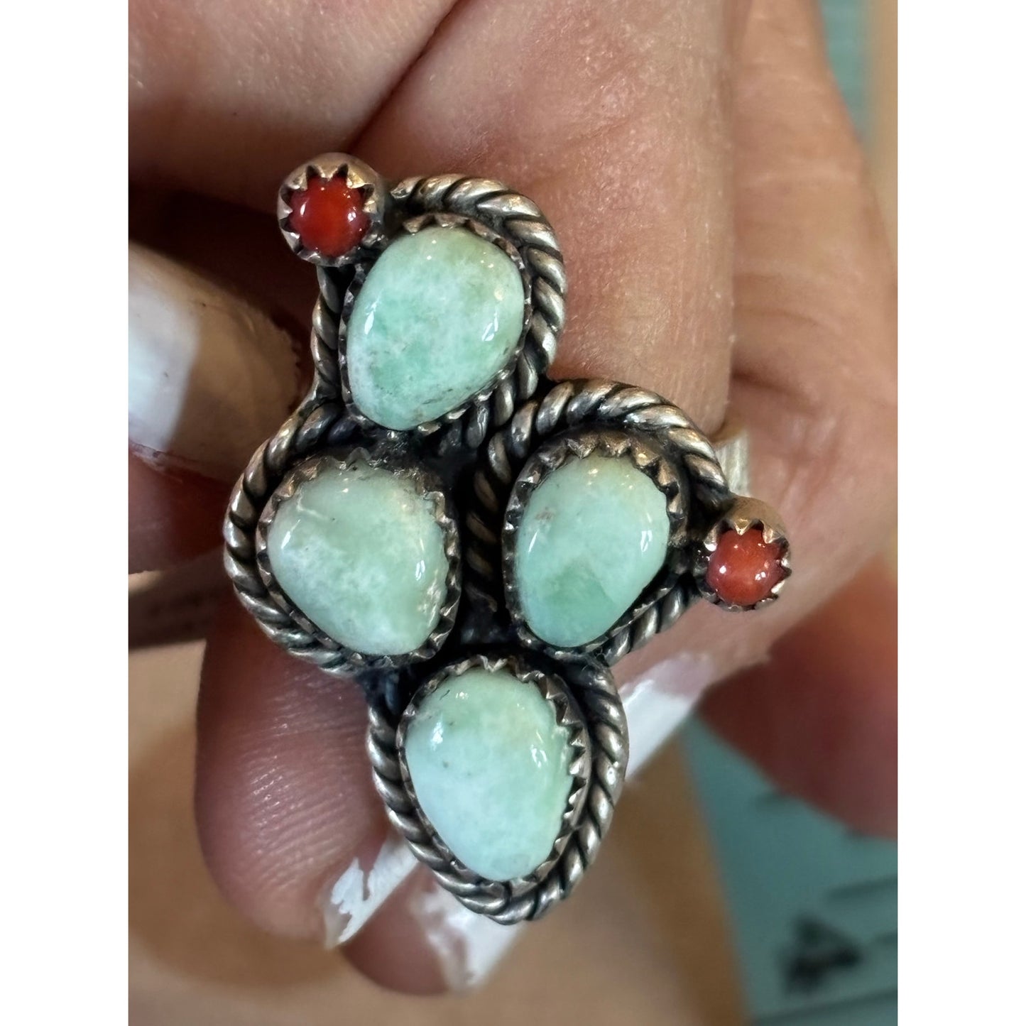 Paloma Turquoise Cactus Ring in Sterling Silver Adjustable