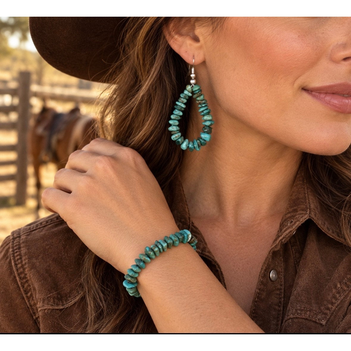 Kingman Turquoise Nugget Bracelet & Earring Set | Southwestern Sterling Silver