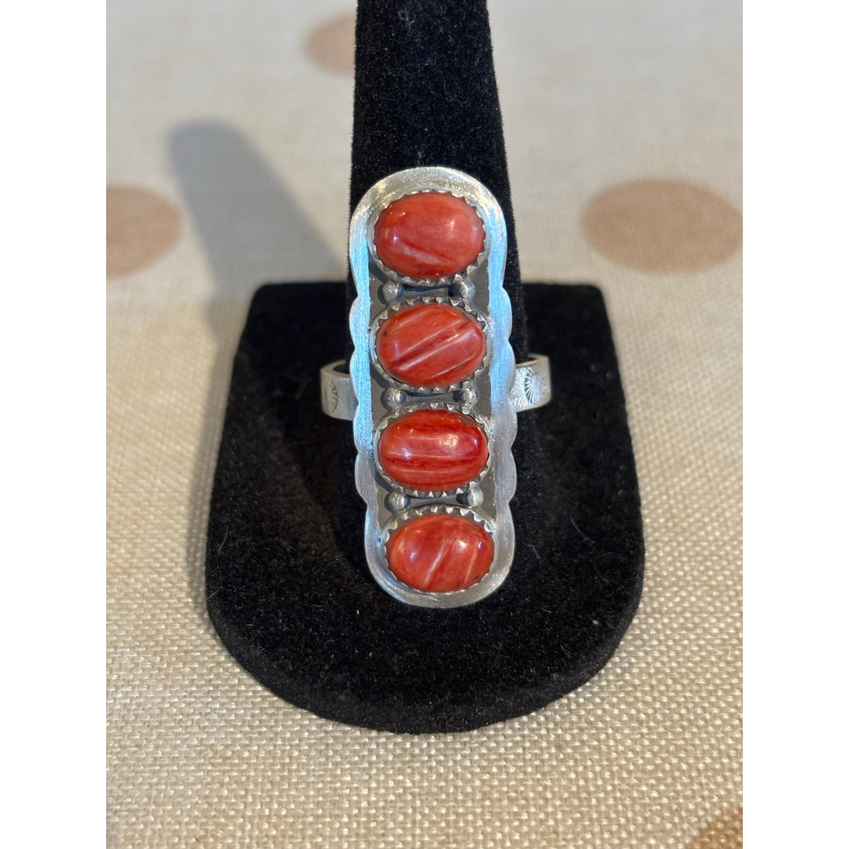 Bold Red Spiny Southwestern Statement Crawler Ring – Sterling Silver